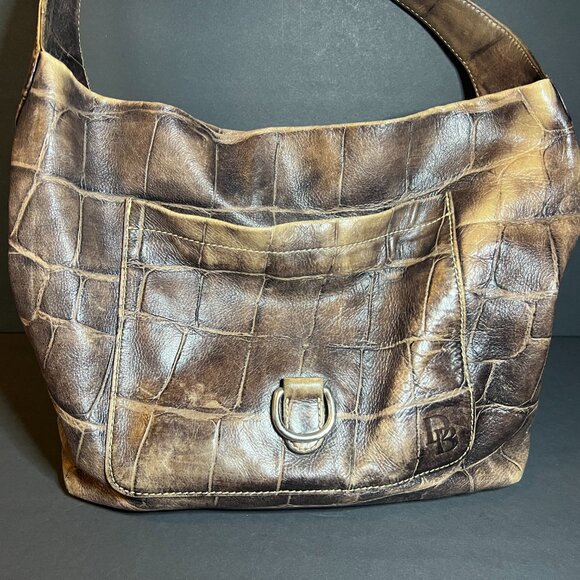 Dooney & Bourke Brown Hobo Chic Croc Embossed Leather Shoulder Bag Handbag Purse - Picture 8 of 15
